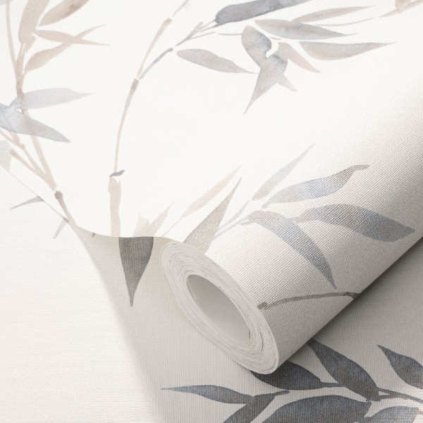 Papel pintado BAMBÚ HOJAS BEIGE Y AZUL GRISÁCEO 10388-38