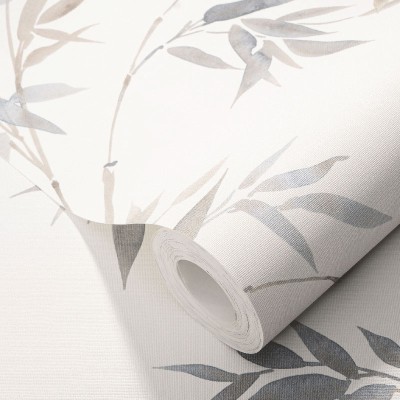 Papel pintado BAMBÚ HOJAS BEIGE Y AZUL GRISÁCEO 10388-38