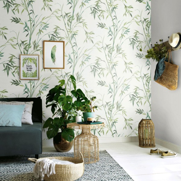 Papel de parede BAMBU FOLHAS VERDES 10388-07
