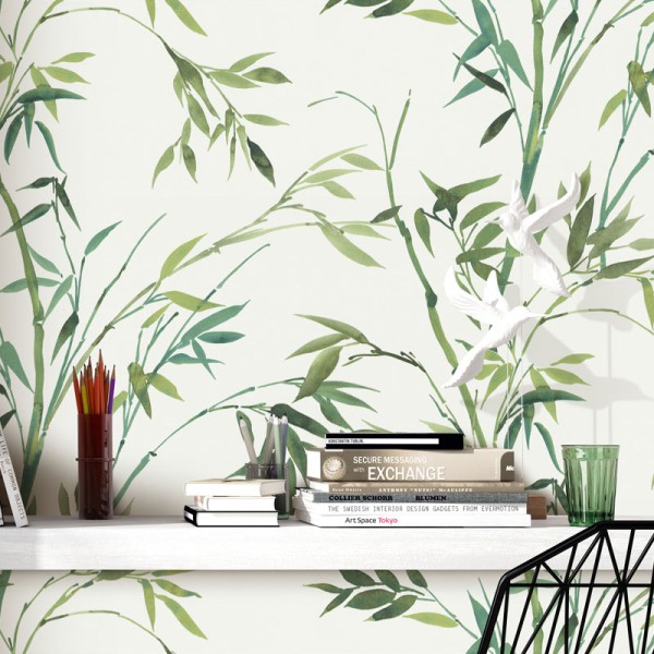 Papel de parede BAMBU FOLHAS VERDES 10388-07