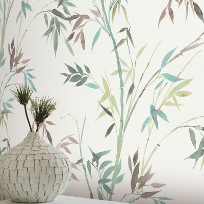 Papel de parede BAMBU FOLHAS VERDES E MARRONS 10388-18