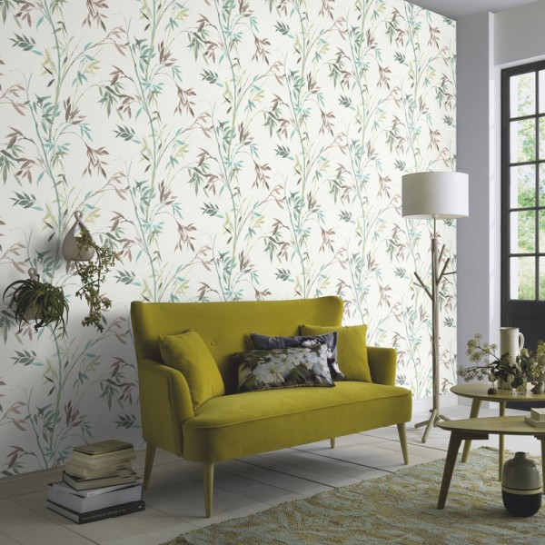 Papel de parede BAMBU FOLHAS VERDES E MARRONS 10388-18