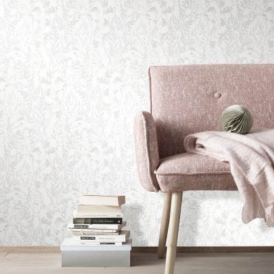 Papel de parede RAMOS BRANCO PEROLADO 10251-01