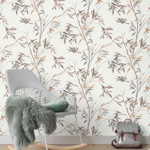 Papel de parede BAMBU FOLHAS MARRONS E CINZA AZUL 10388-11 Papel de parede BAMBU FOLHAS MARRONS E CINZA AZUL 10388-11