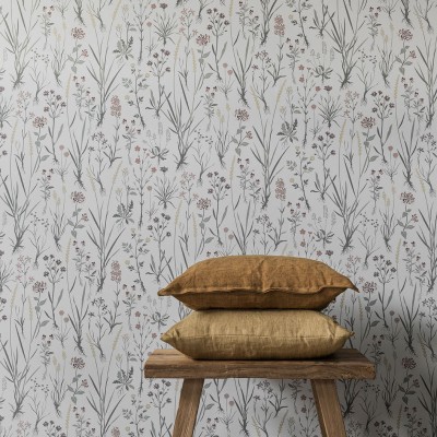 Paper pintat PLANTES SILVESTRES GRIS I GRANATE FOSC 5310-3 2