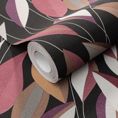 Papel pintado HOJAS RETRO ROSA Y NEGRO 10431-06 Papel pintado HOJAS RETRO ROSA Y NEGRO 10431-06