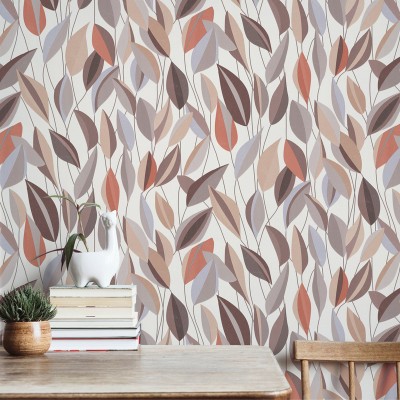 Papel de parede FOLHAS RETRO LARANJA E MARROM 10431-11 2