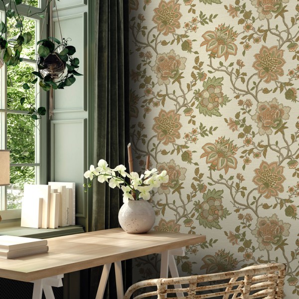 Papel de parede FLORES PAISLEY LARANJA Papel de parede FLORES PAISLEY LARANJA