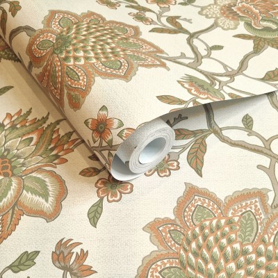 Papel pintado FLORES PAISLEY NARANJA