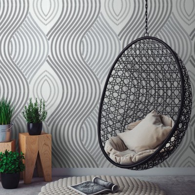 Papel Pintado ONDAS EN MOVIMIENTO GRIS Y NEGRO