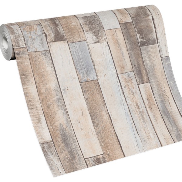 Papel de parede RIPAS DE MADEIRA VINTAGE BEGE E CINZA