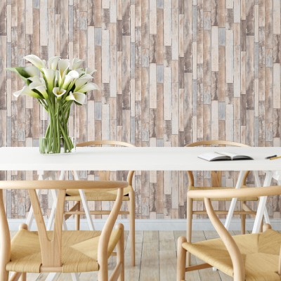 Papel Pintado LISTONES MADERA VINTAGE BEIGE Y GRIS