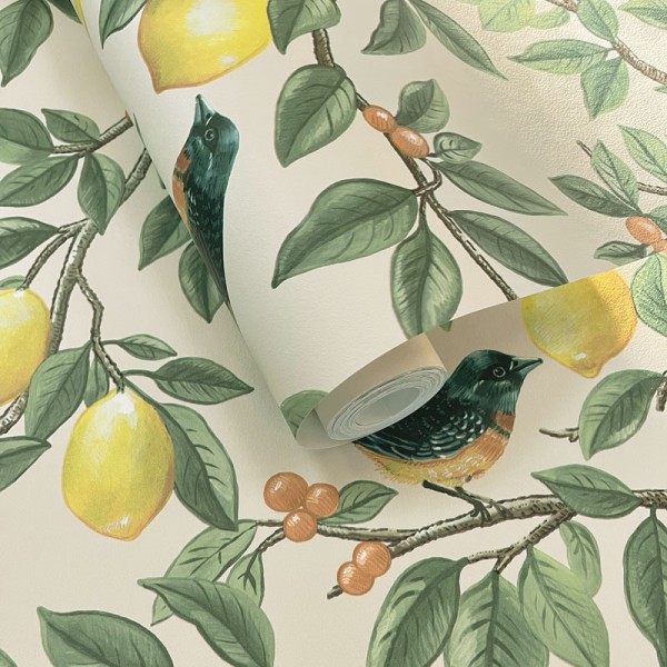 Papel pintado PÁJAROS ENTRE LIMONEROS VERDE TM91890 Papel pintado PÁJAROS ENTRE LIMONEROS VERDE TM91890