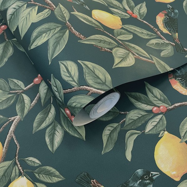 Papel de parede PÁSSAROS ENTRE LIMÕES AZUL VERDE TEAL TM91891 Papel de parede PÁSSAROS ENTRE LIMÕES AZUL VERDE TEAL TM91891