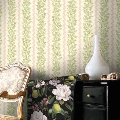 Papel pintado RAMITAS VERTICALES ROSA Y VERDE TM91980