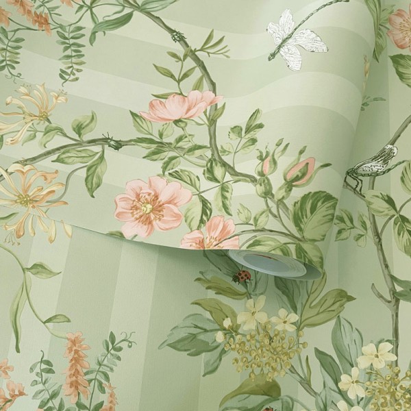 Papel de parede FLORA COM RISCAS VERDE TM91930