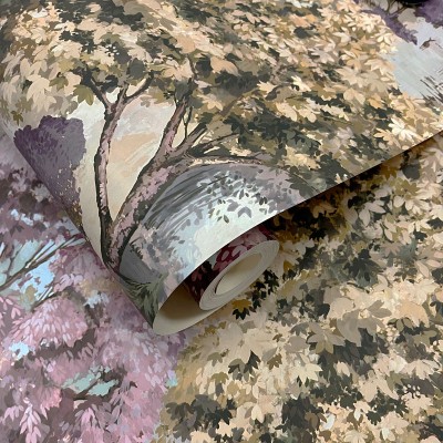 Papel pintado PAISAJE ÁRBOLES VERDE Y LAVANDA TM91950
