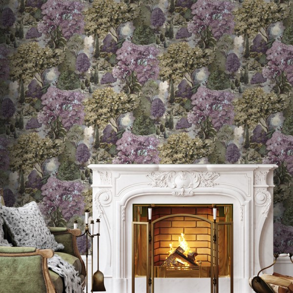 Paper pintat PAISATGE ARBRES VERD I LAVANDA TM91950