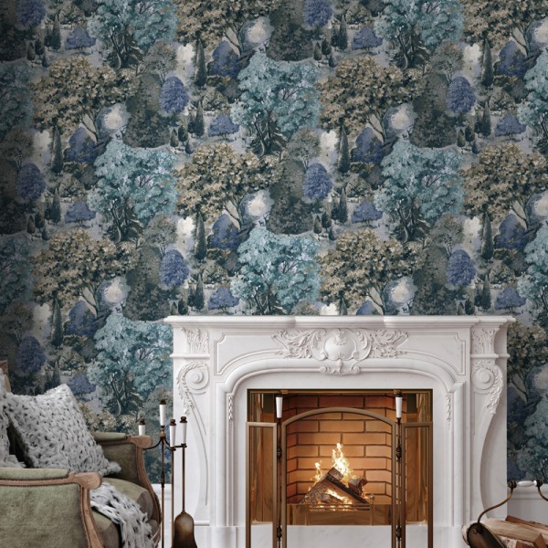 Papel de parede PAISAGEM ÁRVORES VERDE E AZUL TM91952