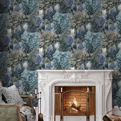Papel de parede PAISAGEM ÁRVORES VERDE E AZUL TM91952