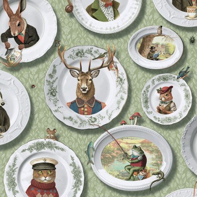 Papel de parede LOUÇA VINTAGE COM ANIMAIS VERDE TM91962 Papel de parede LOUÇA VINTAGE COM ANIMAIS VERDE TM91962