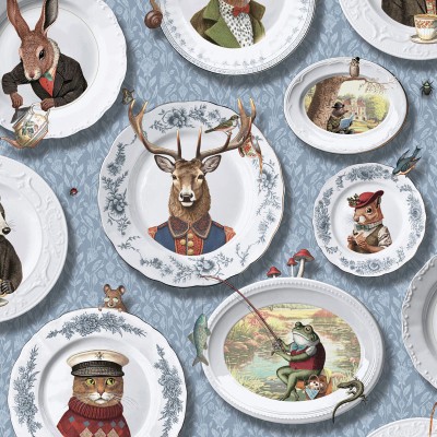 Papel de parede LOUÇA VINTAGE COM ANIMAIS AZUL TM91961 Papel de parede LOUÇA VINTAGE COM ANIMAIS AZUL TM91961