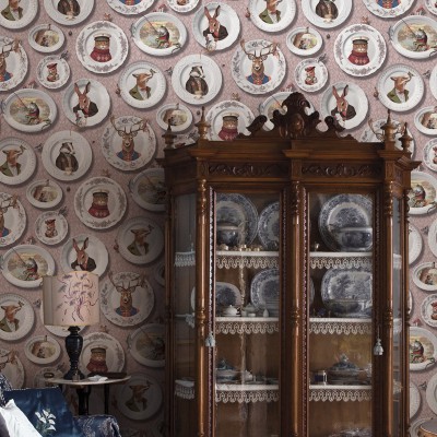 Paper pintat VAIXELLA VINTAGE AMB ANIMALS ROSA TM91963 Paper pintat VAIXELLA VINTAGE AMB ANIMALS ROSA TM91963