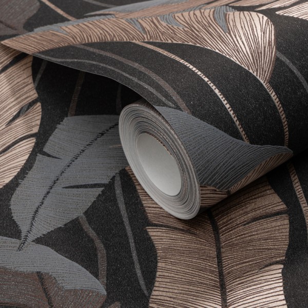Papel de parede FOLHAS PALMA COBRE E PRETO 10344-47