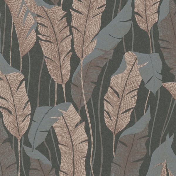 Papel pintado HOJAS PALMA COBRE Y NEGRO 10344-47