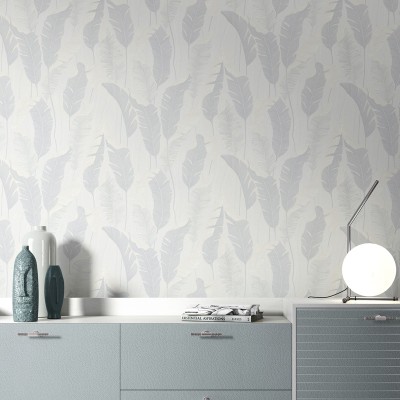 Papel pintado HOJAS PALMA BLANCO Y PLATEADO 10344-31 Papel pintado HOJAS PALMA BLANCO Y PLATEADO 10344-31