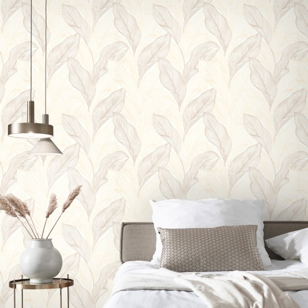 Papel pintado PALMA DORADO Y BLANCO ROTO 10282-02