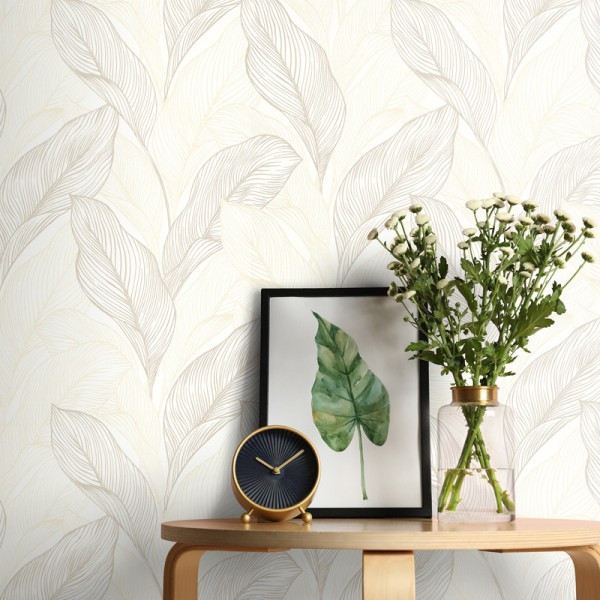 Papel pintado PALMA DORADO Y BLANCO ROTO 10282-02