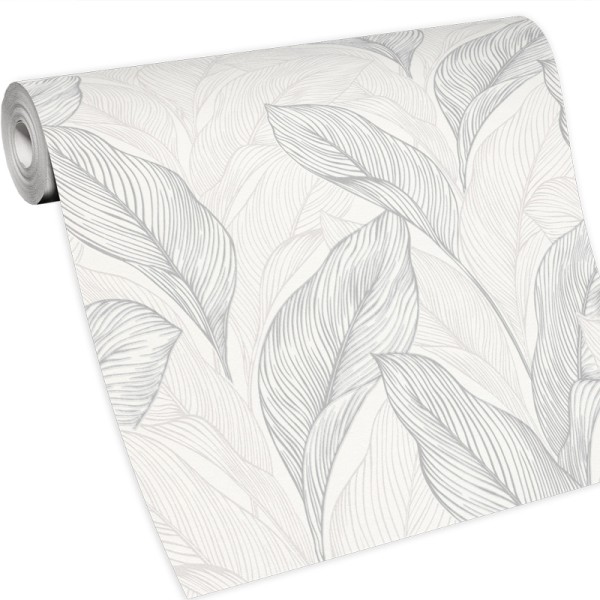 Papel de parede PALMA PRATEADO E BRANCO 10282-31