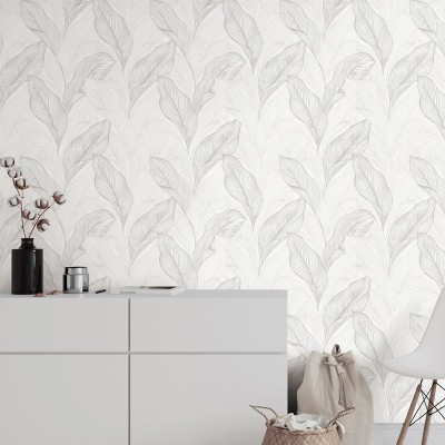 Papel de parede PALMA PRATEADO E BRANCO 10282-31