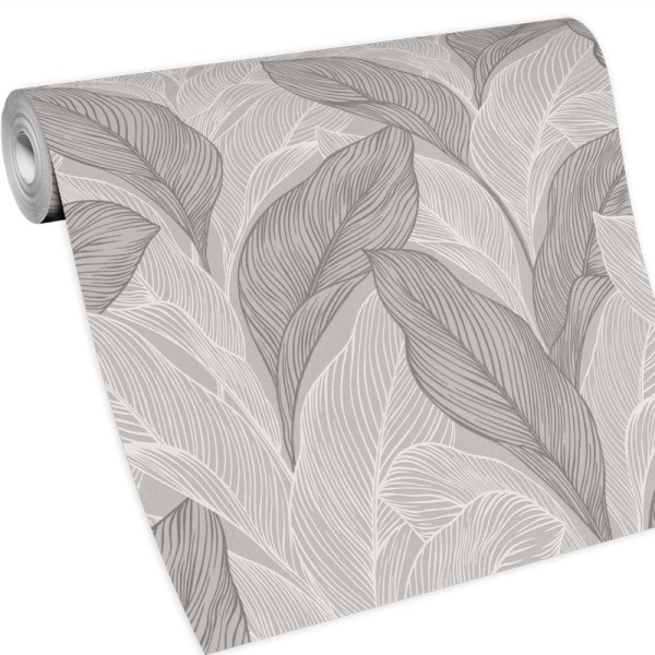 Papel pintado PALMA PLATEADO Y GRIS 10282-38