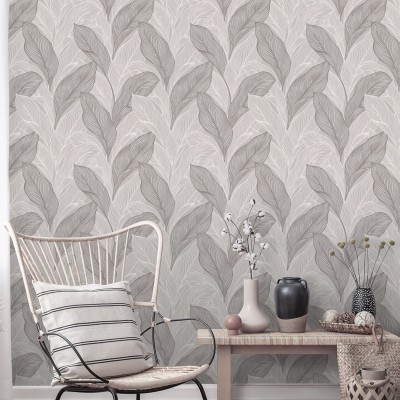 Papel pintado PALMA PLATEADO Y GRIS 10282-38 2