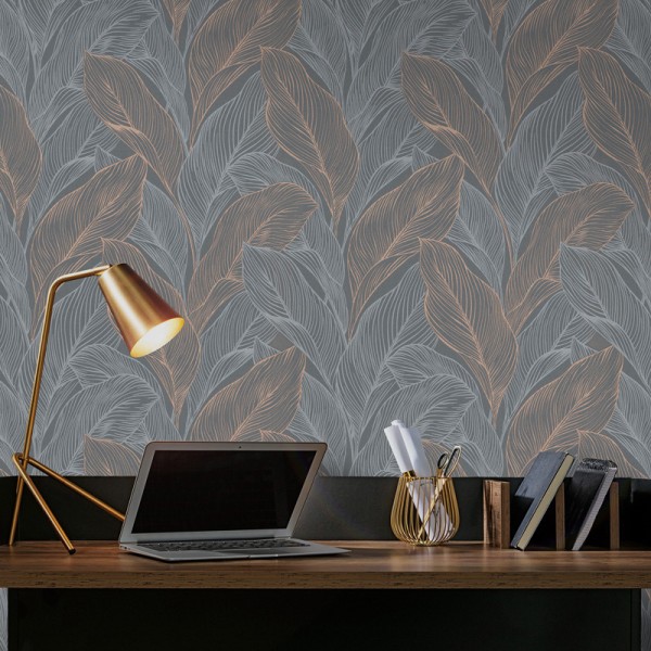 Papel pintado PALMA COBRE Y NEGRO 10282-10