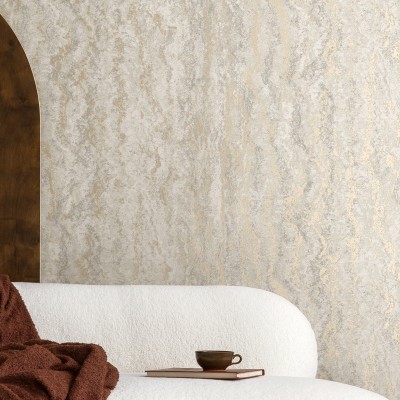 Papel de parede TEXTURA MINERAL BRANCO ACINZENTO E DOURADO TE66162