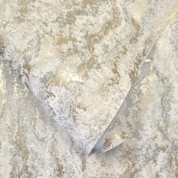 Papel de parede TEXTURA MINERAL BRANCO ACINZENTO E DOURADO TE66162