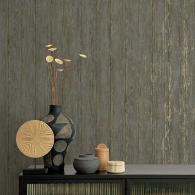 Papel pintado MADERA VINTAGE CHARCOAL Y DORADO TE66150 2