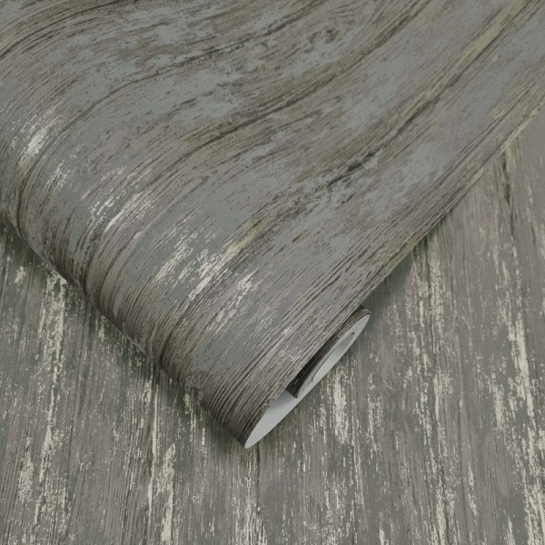 Papel pintado MADERA VINTAGE CHARCOAL Y DORADO TE66150