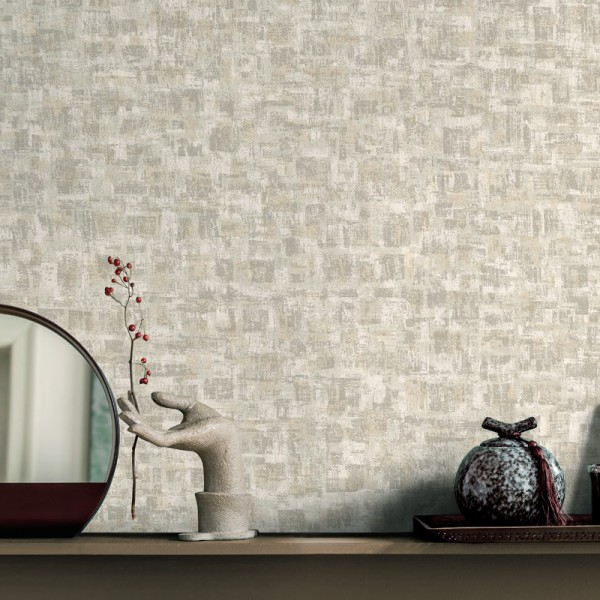 Papel pintado TEXTURA CUADROS GRIS PERLADO TE66190