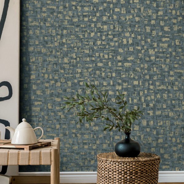 Paper pintat TEXTURA QUADRES BLAU I DAURAT TE66193