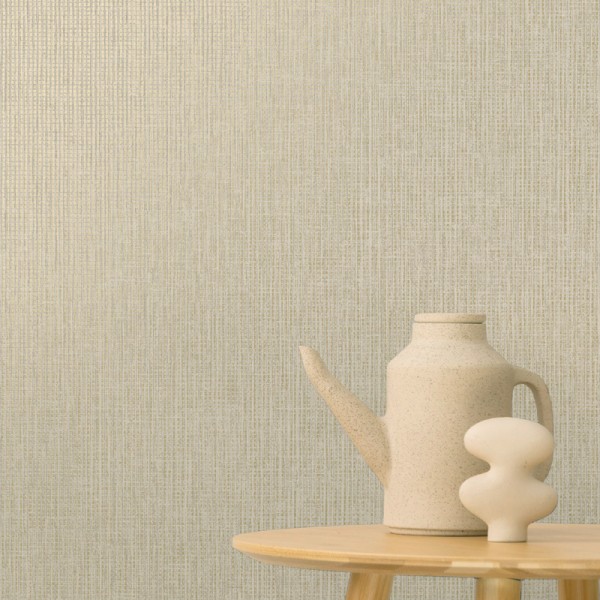 Papel de parede RÁFIA TRANÇADA CINZA E DOURADA TE66134