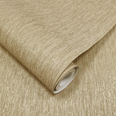 Papel pintado EFECTO LINO RÚSTICO BEIGE Y DORADO TE66140