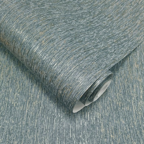 Papel pintado EFECTO LINO AZUL Y DORADO TE66141
