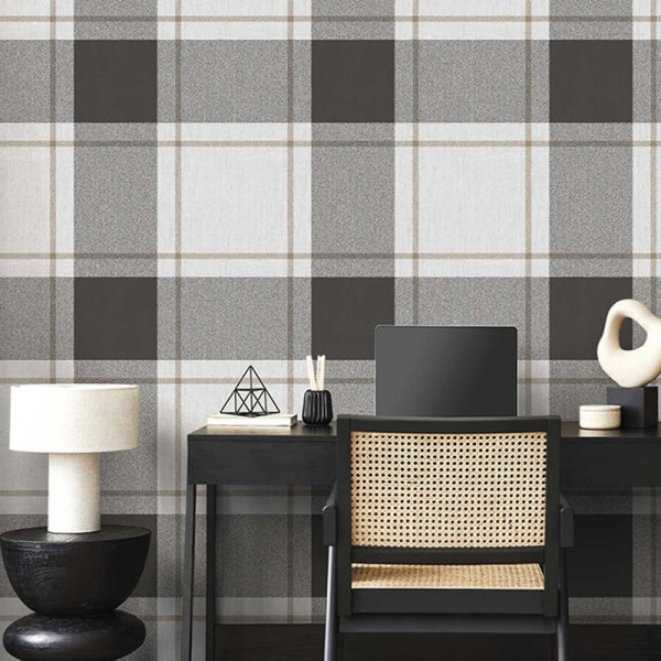 Paper pintat QUADRES ESCOCESSOS CHEVRON NEGRE I OCRE 38409 Paper pintat QUADRES ESCOCESSOS CHEVRON NEGRE I OCRE 38409