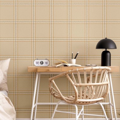 Papel pintado CUADROS TARTÁN COTTAGE BEIGE OCRE 38413 2