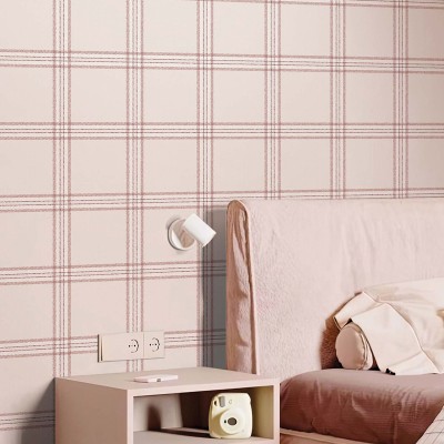 Papel pintado CUADROS TARTÁN COTTAGE ROSA 38414 2