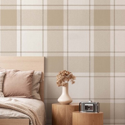 Papel pintado CUADROS ESCOCESES CHEVRON BEIGE 38402 2